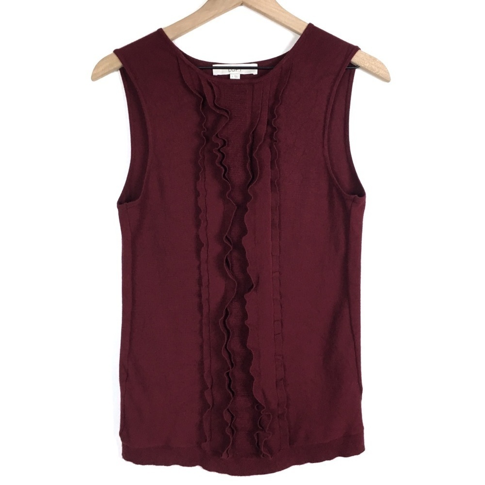 LOFT Shell Sweater Top Sleeveless Ruffle Stretch Minimalist Classic Style Small